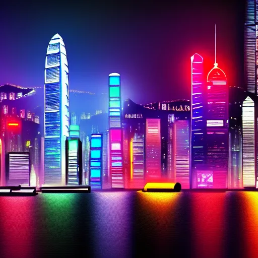 Image similar to a realistic painting of cyberpunk hong kong, many huge signs, ultra hd wallpaper, 4 k