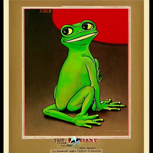 Prompt: pepe the frog by norman rockwell