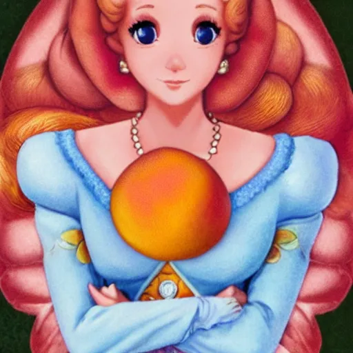 Prompt: a peach with the face of princess peach.