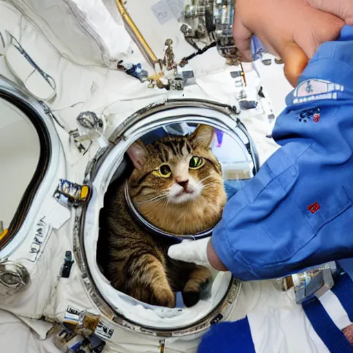 Prompt: cat astronaut repairing the international space station