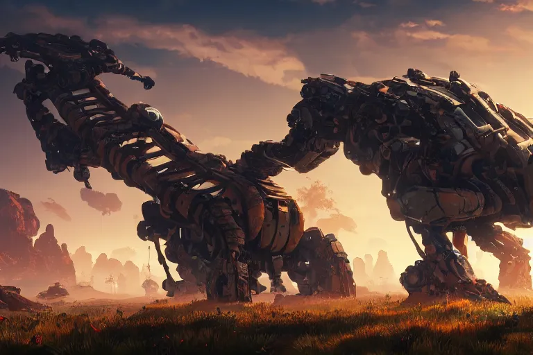 Image similar to shell - walker machine mecanical creature robot of horizon forbidden west horizon zero dawn radiating a glowing aura global illumination ray tracing hdr fanart arstation by ian pesty and alena aenami artworks in 4 k