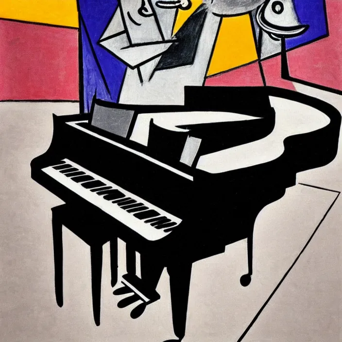 Prompt: hyper realistic, high detail photo of elton john playing piano on the street in new york ( picasso art style ), beautiful, dreary lighting