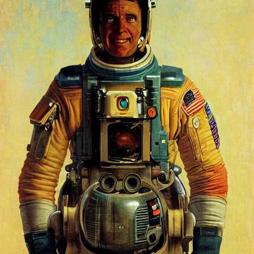 Prompt: a beautiful portrait of a space bounty hunter by Norman Rockwell