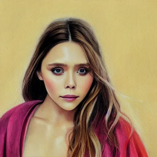 Image similar to Elizabeth Olsen in kimono art drawn in art style of WLOP full HD 4K highest quality realistic beautiful gorgeous natural WLOP artist painting