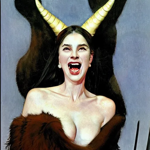 Image similar to portrait of an ecstatic woman with horns, by Robert McGinnis