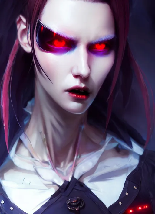 Prompt: character concept art of a cyberpunk vampire, key visual, realistic shaded perfect face, fine details by stanley artgerm lau, wlop, rossdraws, james jean, andrei riabovitchev, marc simonetti, and sakimichan, trending on artstation