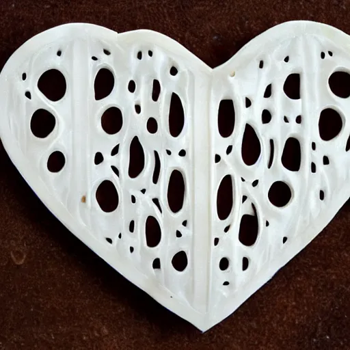 Image similar to lattice heart carved into ivory, c anon 5 d 5 0 mm lens