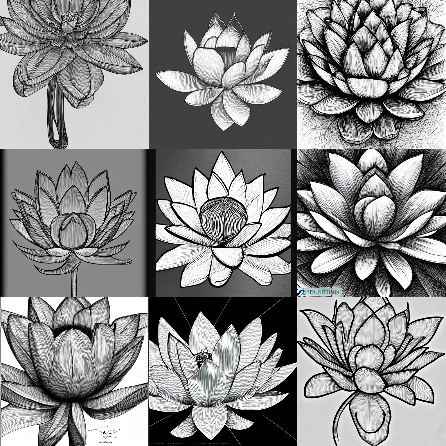 Prompt: beautiful aesthetic inspirational professional digital pen sketch of a lotus by metzen, ultra detailed, fine details, trending on artstation, high quality paper