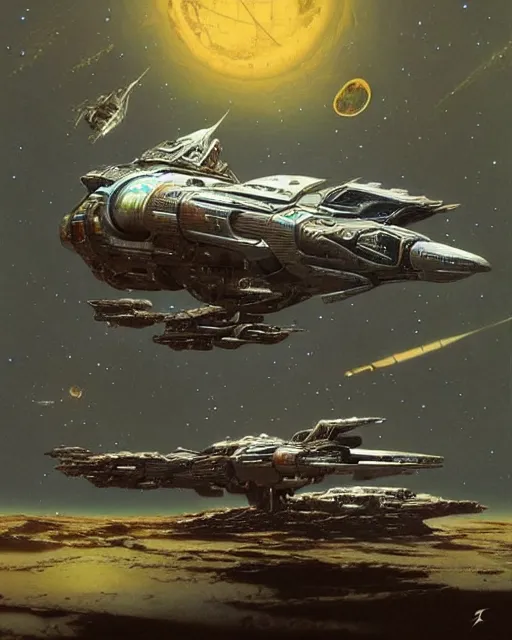 Prompt: serenity spaceship, hyper realistic, fantasy art, in the style of chris foss, intricate, hyper detailed, smooth