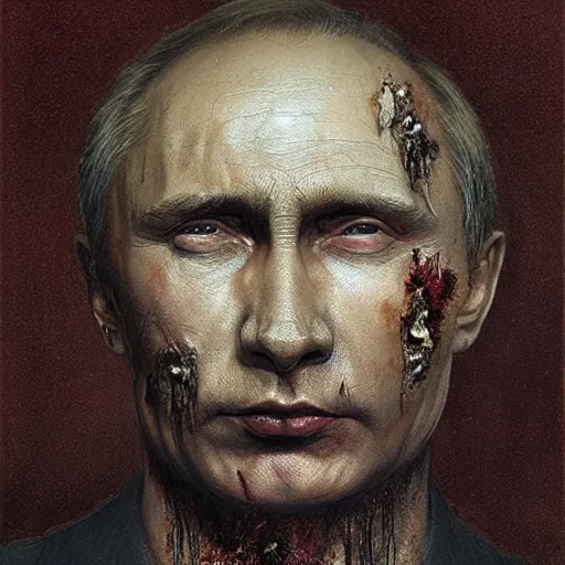 Image similar to face of vladimir putin made of maggots horror, dark fantasy, intricate, highly detailed, smooth, artstation, painted by wayne barlowe, greg rutkowski, zdislav beksinski, francis bacon