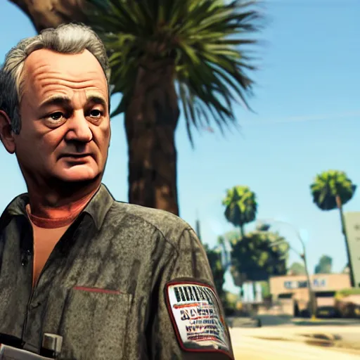 Image similar to bill murray as the protagonist of gta 5, screenshot