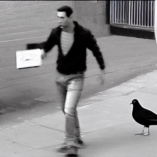 Image similar to surveillance camera footage of xavi hernandez on the street holding a pigeon