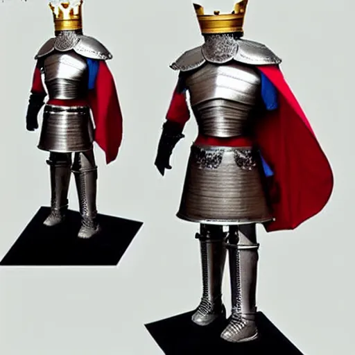 Image similar to full - body - front - shot!!!!!!!, donald trump wearing knight'armor, crown, detailed face of donald trump