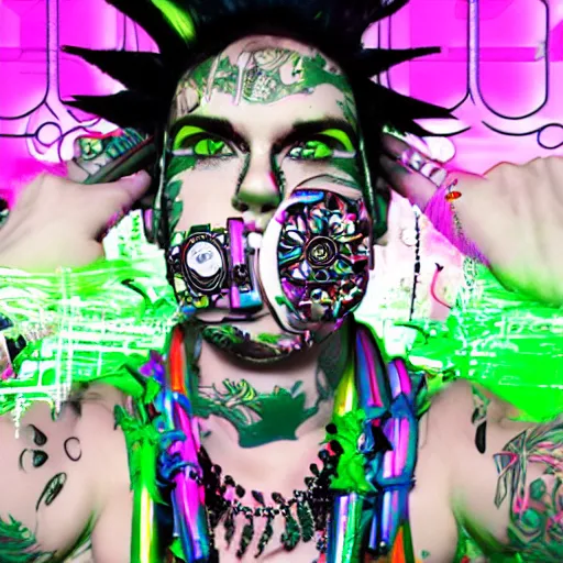 Image similar to Decora cybergoth vaporwave maximalist Zyzz