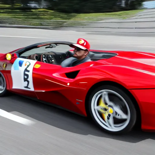 Prompt: Mario driving a ferrari HD
