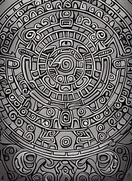 Prompt: wide angle shot inca calender stone carvings intricate elegant highly detailed centered digital painting artstation concept art