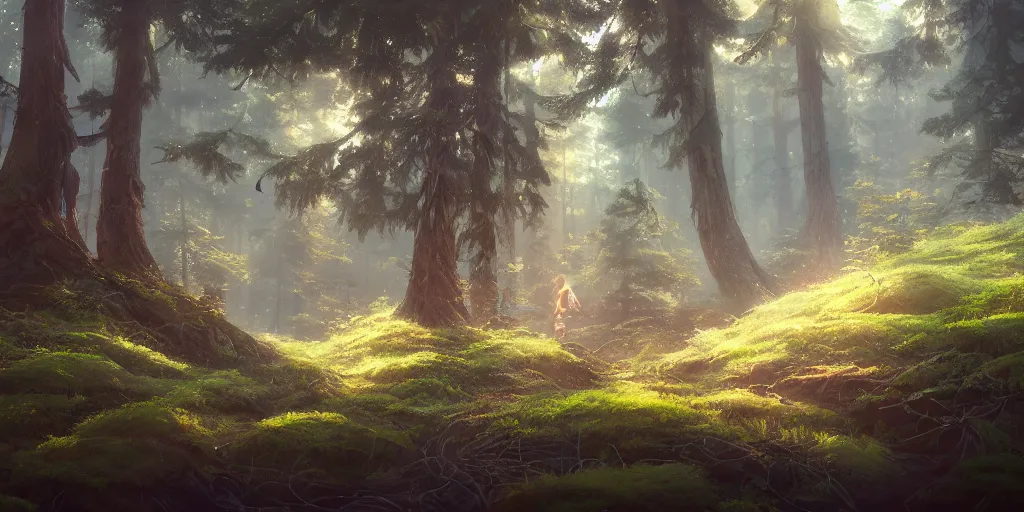 Prompt: a forest, highly detailed oil painting, Studio Ghibli, Jessica Rossier, digital art, octane render, beautiful composition, trending on artstation, masterpiece