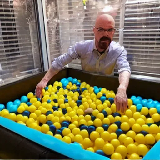 Prompt: walter white in a ball pit.