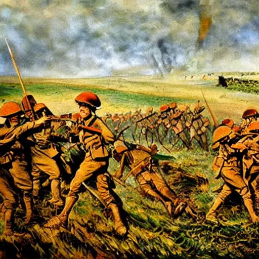 Image similar to Battle of the Somme painting 1916