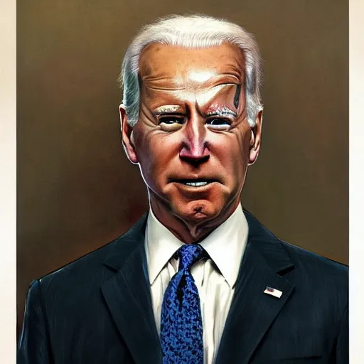 Image similar to terrifying, surreal portrait of joe biden by j. c. leyendecker, bosch, willim blake, jon mcnaughton, and beksinski