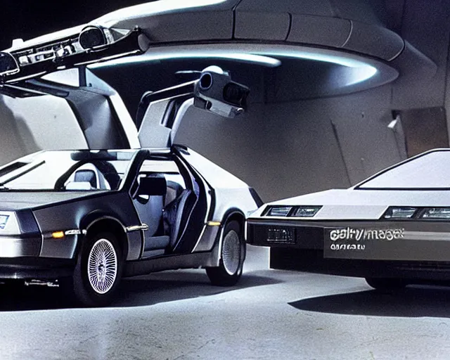 Image similar to doc brown and the delorean in a scene from star trek, the original series