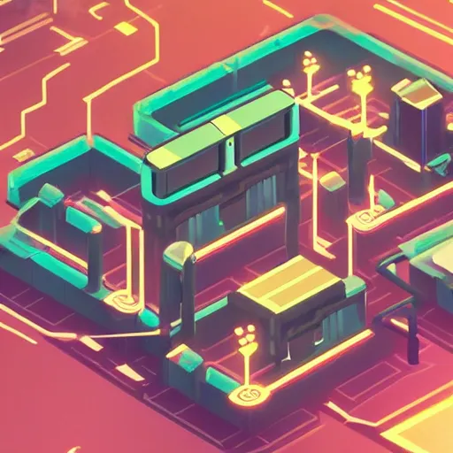 Image similar to transistor art style city concept