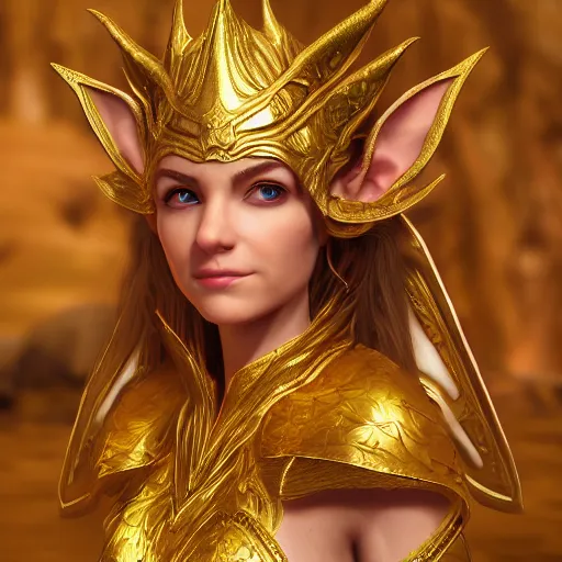 Prompt: portrait of an elven princess dressed in golden clothes, digital art, highly detailed, award winning, concept art, intricate, sharp focus, Trending on Artstation HQ, unreal engine 5, 4K UHD image