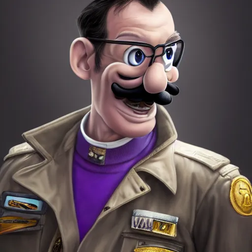 Image similar to waluigi as a combat pilot portrait, detailed, centered, digital painting, artstation, concept art, donato giancola, joseph christian leyendecker, wlop, boris vallejo, breathtaking, 8 k resolution, extremely detailed, beautiful, establishing shot, artistic, hyperrealistic, beautiful face, octane render, cinematic lighting, dramatic lighting, masterpiece