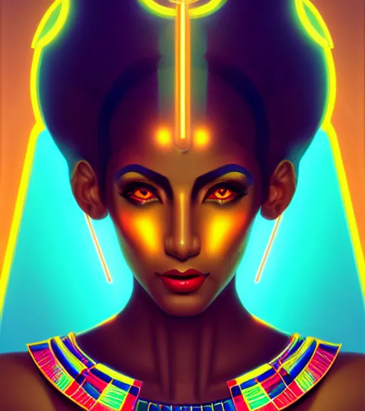 Image similar to symmetry!! egyptian goddess of technology, solid cube of light, hard edges, product render retro - futuristic poster scifi, lasers and neon circuits, brown skin beautiful egyptian goddess, intricate, elegant, highly detailed, digital painting, artstation, concept art, smooth, sharp focus, illustration, dreamlike, art by artgerm