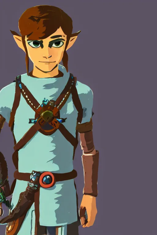 Prompt: an in game portrait of bender rodriguez from the legend of zelda breath of the wild, breath of the wild art style.