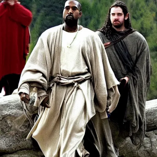 Prompt: kanye west on a quest in lord of the rings