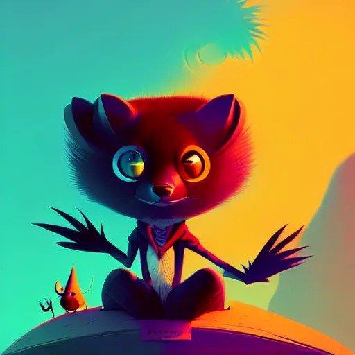 Image similar to curved perspective, extreme narrow, extreme fisheye, digital art of a female marten animal cartoon character by anton fadeev from nightmare before christmas