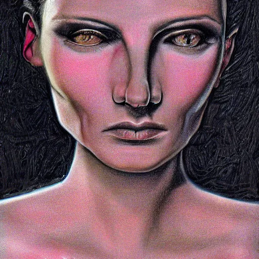 Image similar to portrait of a beautiful woman in the style of H.R. Giger