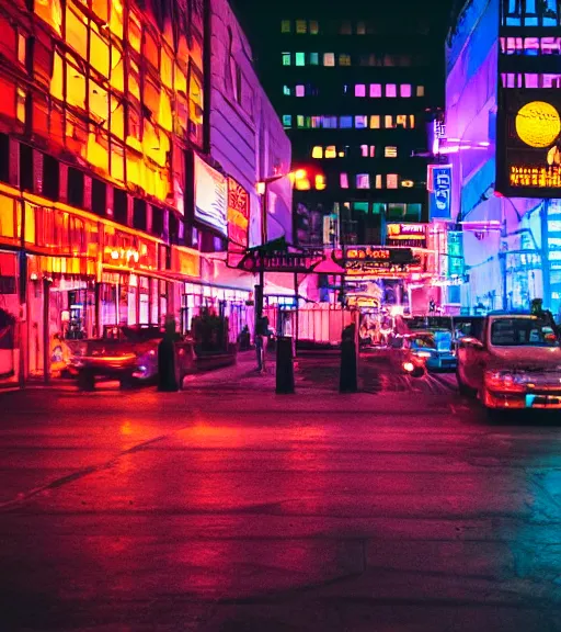 Image similar to cityscape, lowlight neon lights, cinematic,4k,35mm,street photo, epic