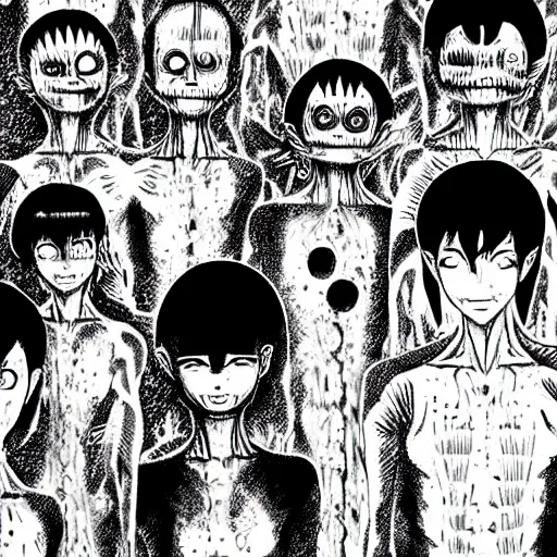 Image similar to manga panel, junji ito, horror, surreal,