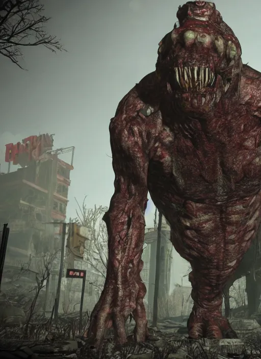 Image similar to Scary disturbing grotesque giant flesh monster in fallout 4