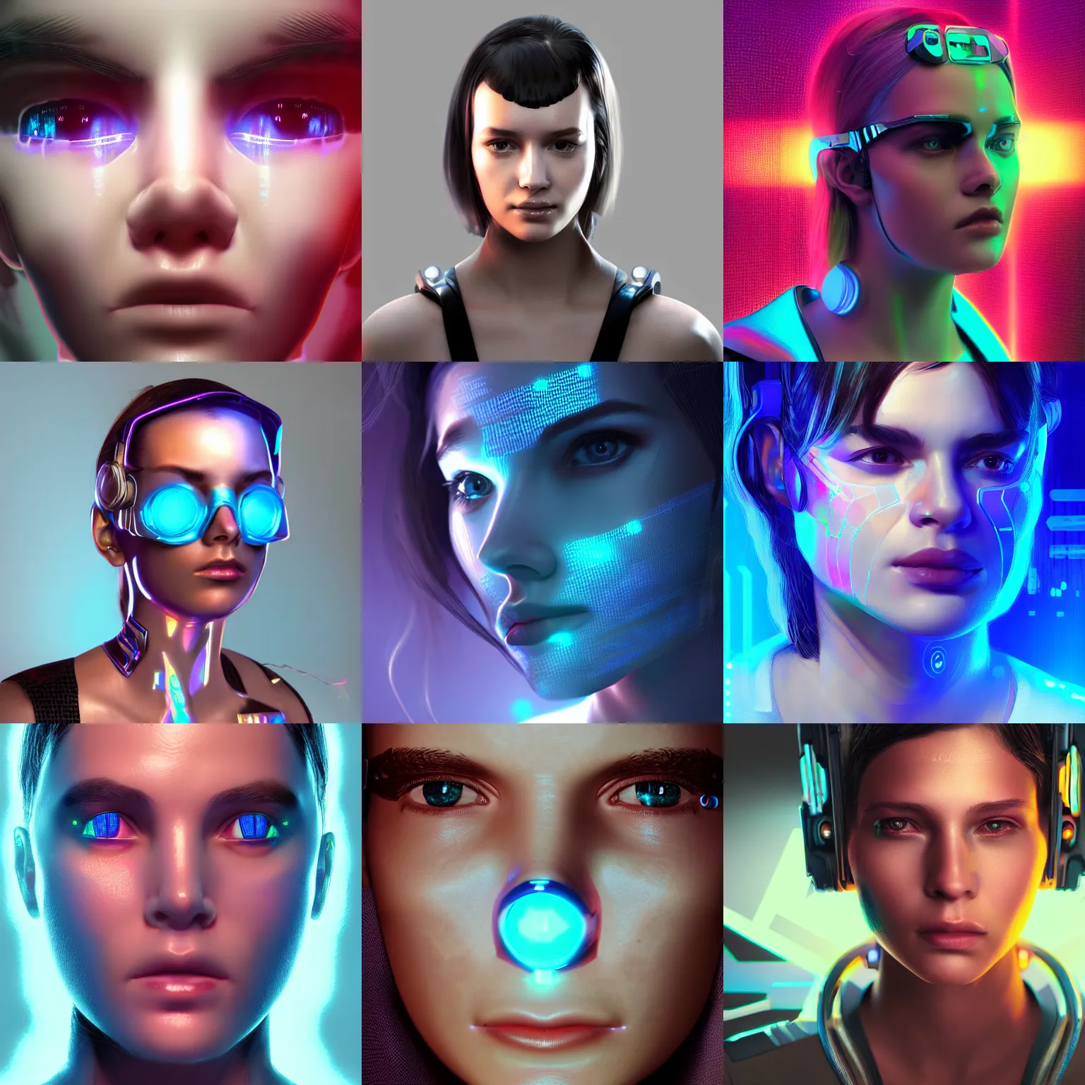 Prompt: closeup portrait hologram of a young cyberpunk female, high detail, artstation, soft studio lighting