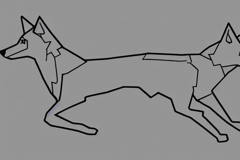 Image similar to digital art of a full-body outline of a running wolf, simple, no color, high quality, HD, 8K,