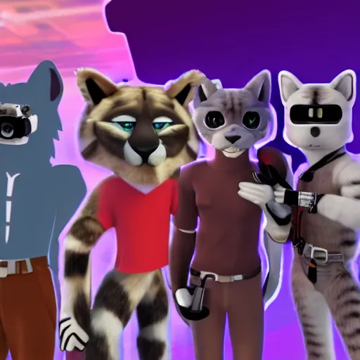 Prompt: hanging with a fairly diverse group of furries in virtual reality