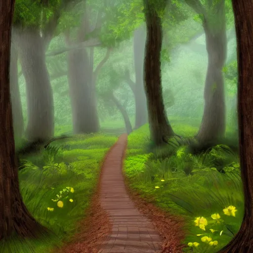 Prompt: path in the forest, digital art