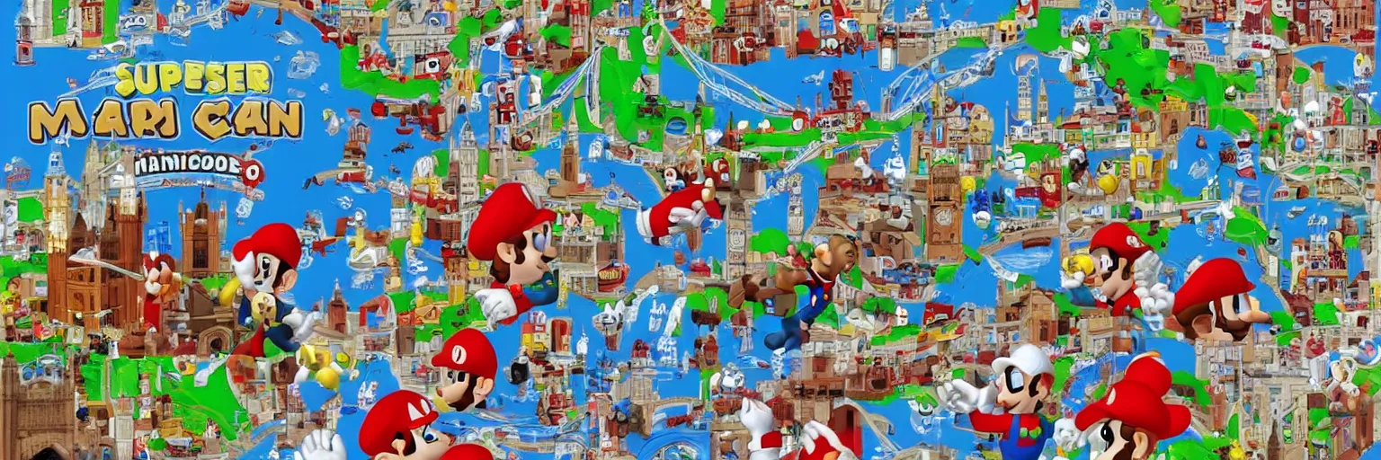 Prompt: london in style of super mario,