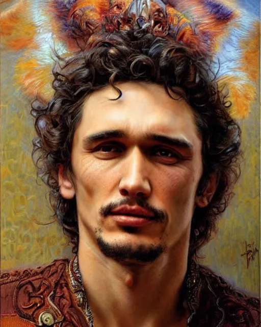 Image similar to beautiful realistic artistic detailed portrai of james franco by gaston bussiere, donato giancola