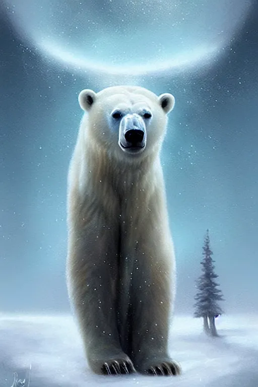 Image similar to a polar bear standing in front of a mirror, digital art by charlie bowater, featured on cgsociety, digital art, ethereal, wiccan, mystical