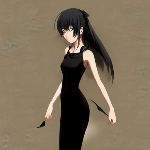 Prompt: anime girl wearing a black dress, anime style, gorgeous face, by makoto shinkai, by wenjun lin, digital drawing, video game art, brutalism