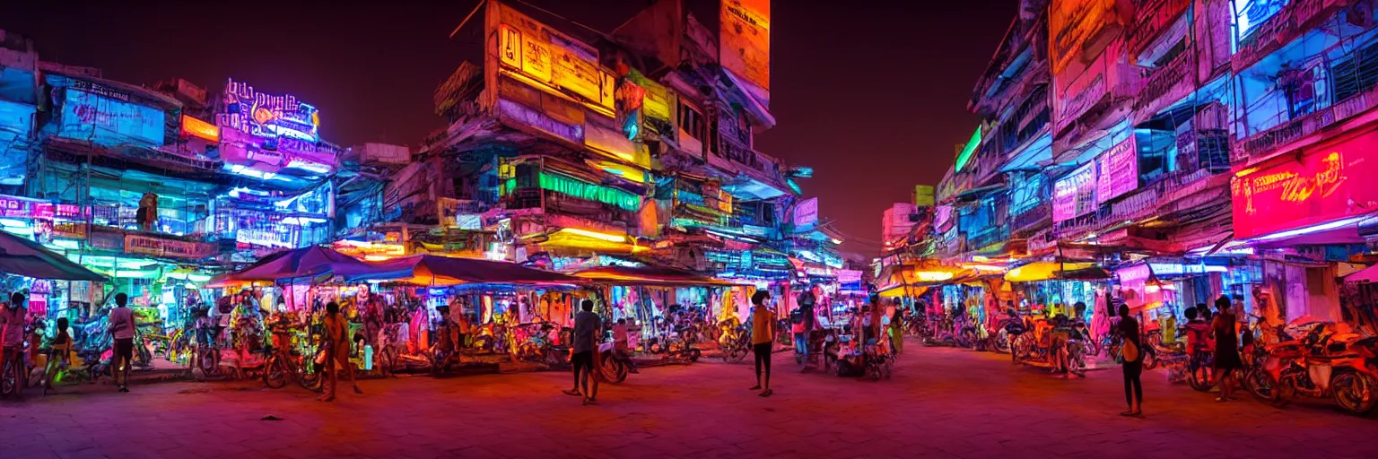 Prompt: Cyberpunk town square, futuristic Phnom-Penh Cambodia, neon lighting