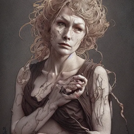 Image similar to amazing lifelike award winning pencil illustration of zombie vivienne westwood trending artgerm greg rutkowski alphonse mucha cinematic