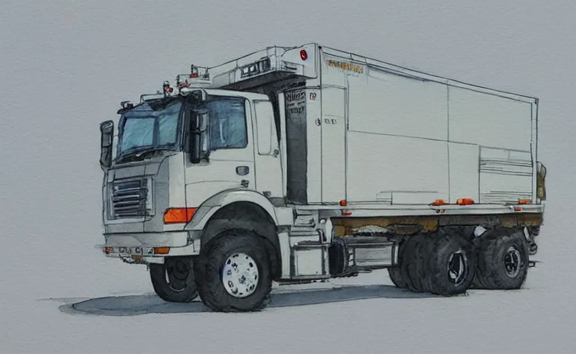 Prompt: concept art of a crane truck, pinterest, artstation trending, behance, watercolor, by coby whitmore, silver, laser light,
