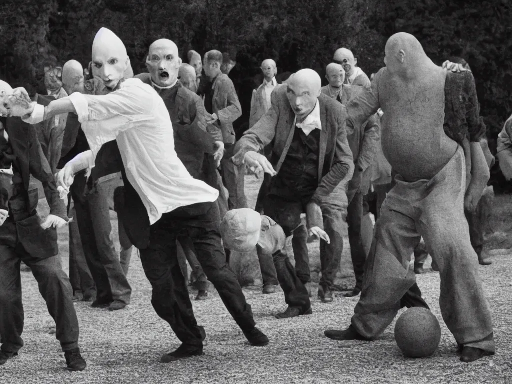 Image similar to nosferatu is playing petanque balls with one french fat dudes in south of france