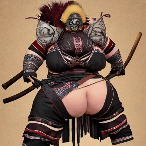 Prompt: faceless, tetsubo wielding masked female shugoki o - yoroi, komainu kabuto, forhonorgame, rikishi, ukiyo - e, cgsociety, hajime sorayama