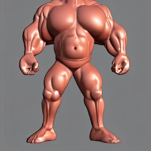 Image similar to extremely muscular bald man, small legs, exaggerated arms, 3 d model, gladiator, small head, cell shaded, cartoon shading